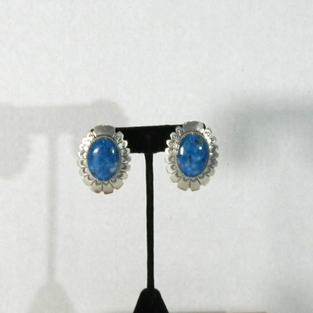Vintage Sodalite Pierced Earrings Sterling Silver stamped AP Sterling